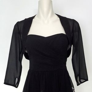 LE CHATEAU Black Semi Sheer Bolero 3/4 Length Sleeves Size Small